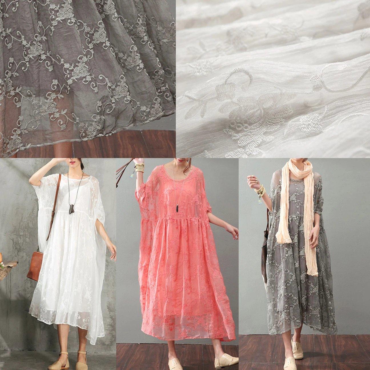 LB | Vintage Szara Sukienka Maxi Modna Sukienka Plus Size Koronkowe Rękawy Bransoletka