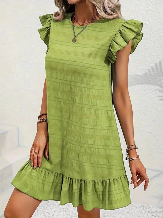LB | Full Size Wzorzysta mini sukienka plus size z marszczonymi rękawami