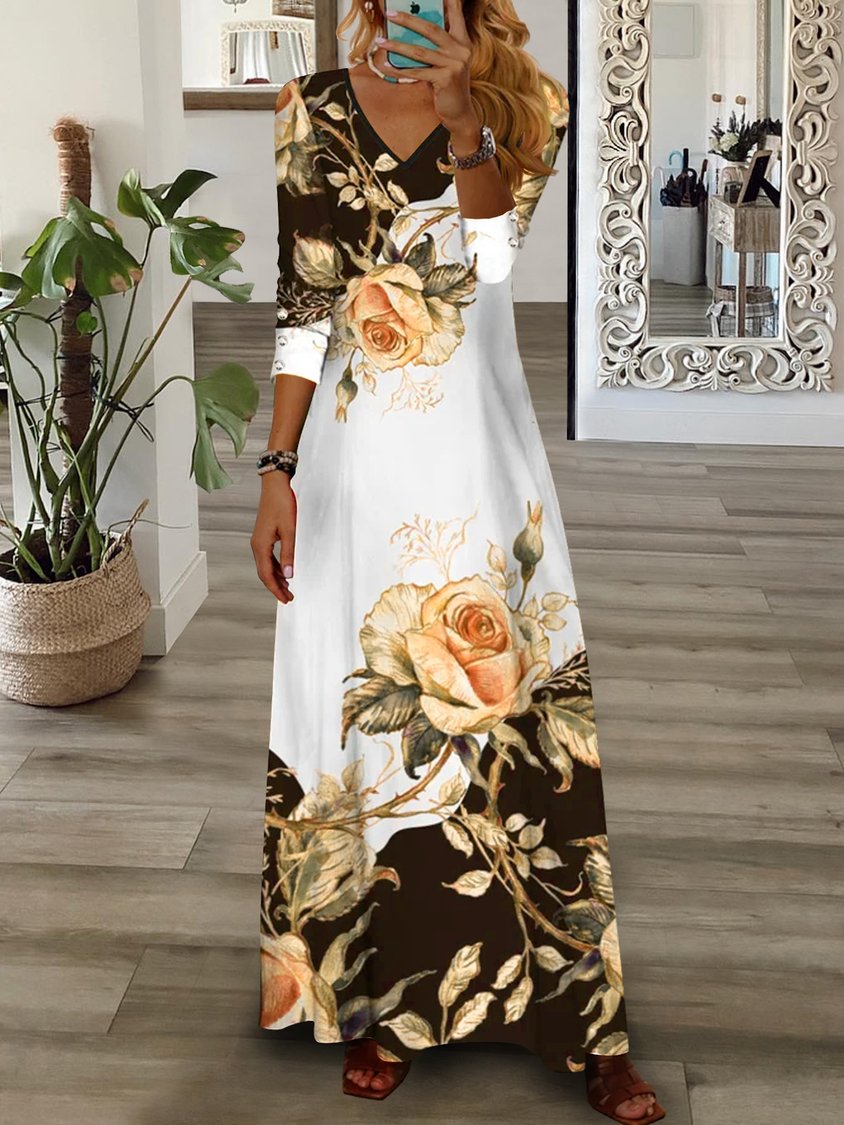 LB | Maxi Dress Floral V Neck Pink Green Blue Yellow Casual AT1004