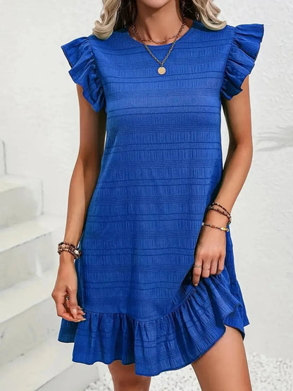 LB | Full Size Wzorzysta mini sukienka plus size z marszczonymi rękawami