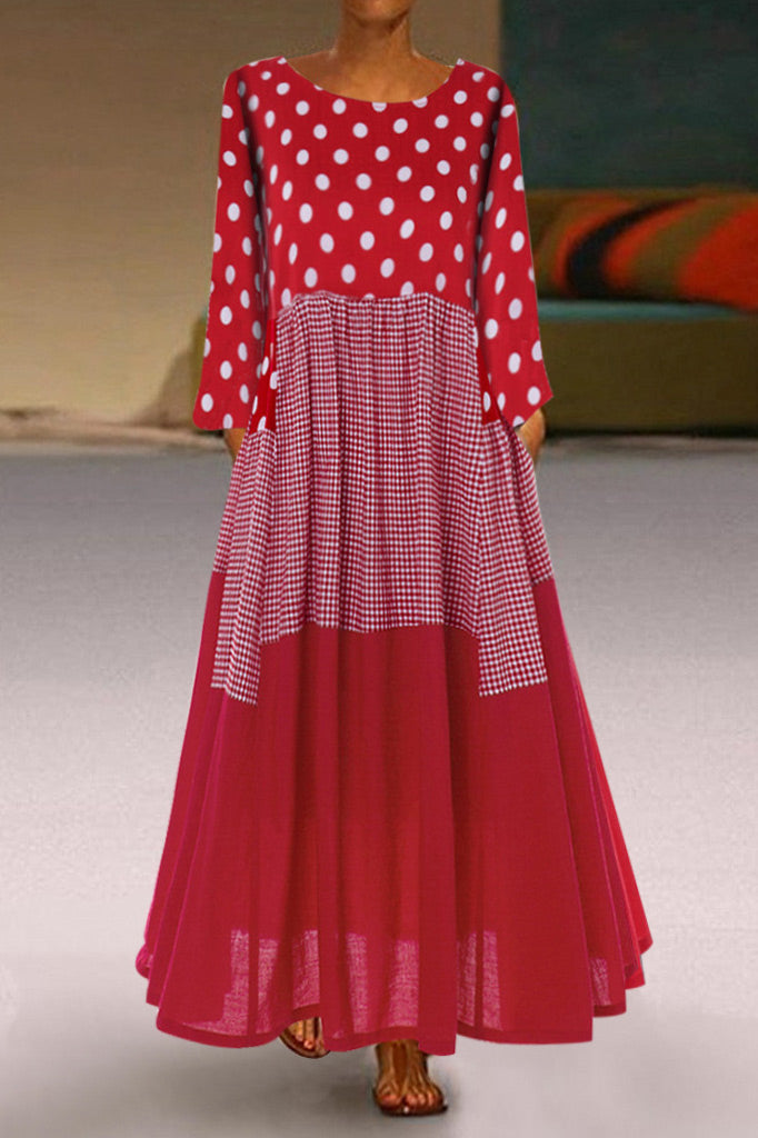 LB | Polka Dot Panel Gingham Sukienka Maxi bez rękawów