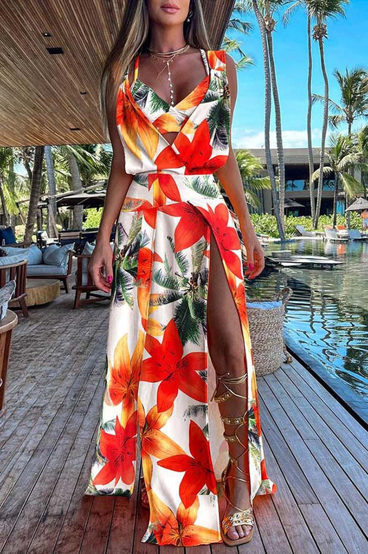 LB | Sweet By The Sea Drukowana sukienka maxi z rozcięciem