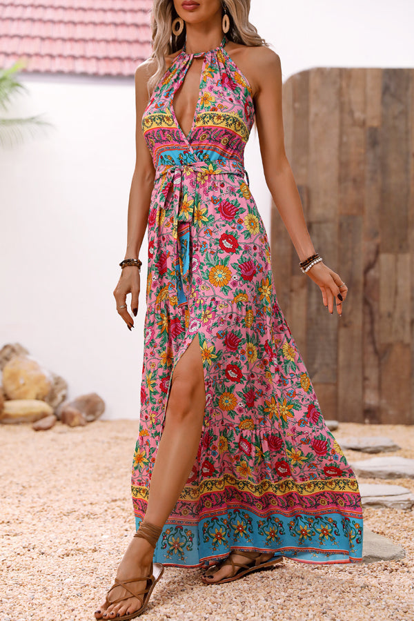 LB | Bohemia Print Halter Neck Split Side Maxi Dress
