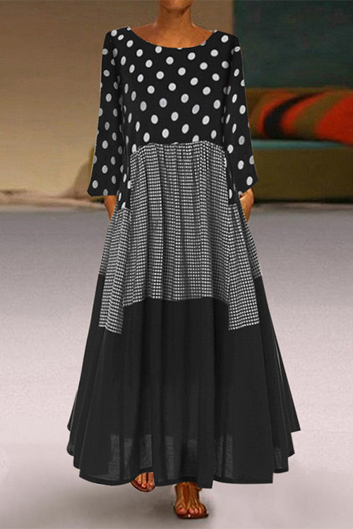 LB | Polka Dot Panel Gingham Sukienka Maxi bez rękawów