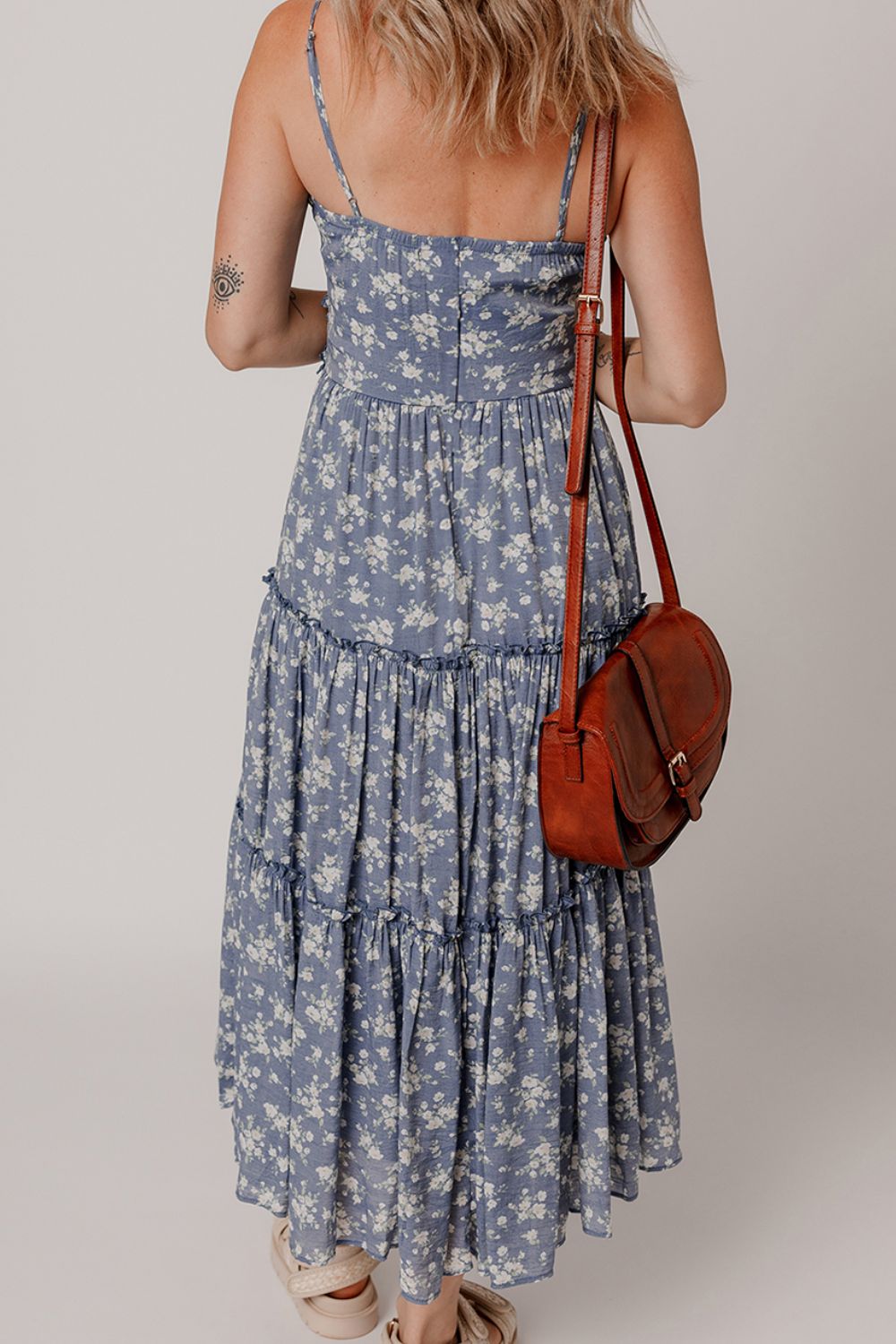 LB | Floral Spaghetti Strap Ruffle V Neck Tiered Midi Dress