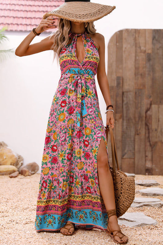 LB | Bohemia Print Halter Neck Split Side Maxi Dress