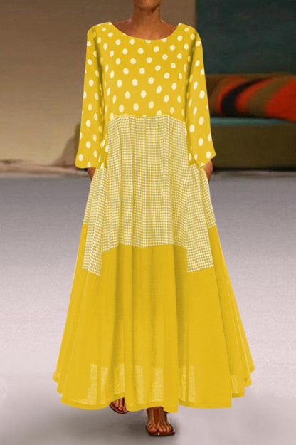 LB | Polka Dot Panel Gingham Sukienka Maxi bez rękawów