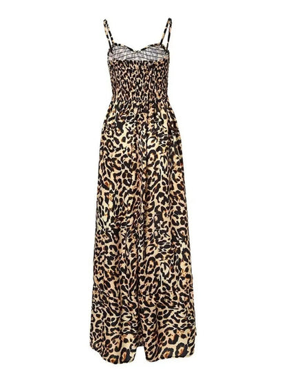 LB | Full Size Leopard Print Spaghetti Strap Maxi Dress Plus Size