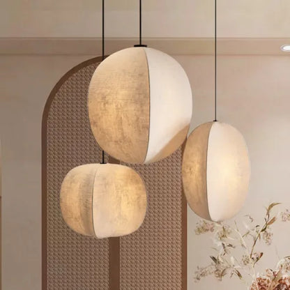 Japońska lampa wisząca w stylu wabi-sabi z tkaniny