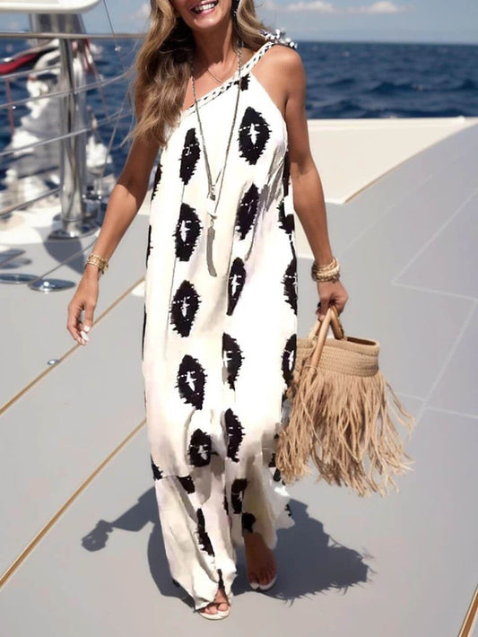 LB | Sunshine Ethnic Print One Shoulder Loose Maxi Dress