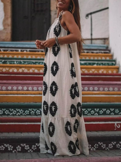 LB | Sunshine Ethnic Print One Shoulder Loose Maxi Dress