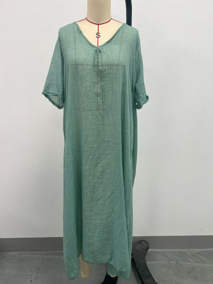 LB | Full Size V-Neck Sukienka midi z krótkim rękawem Plus Size