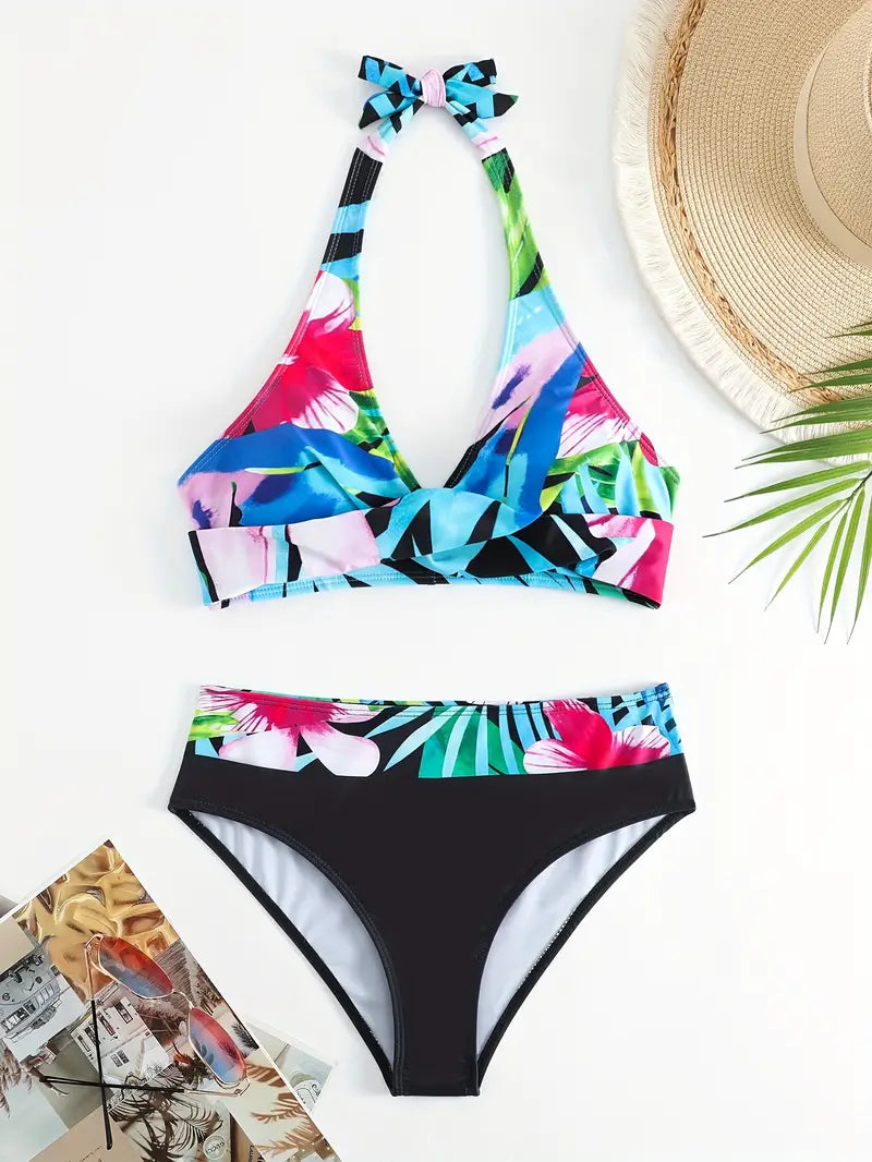 LB | Stylowe, losowe bikini z nadrukiem na ramiączkach