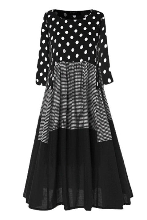 LB | Polka Dot Panel Gingham Sukienka Maxi bez rękawów