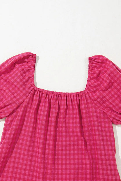 LB | SYNZ Gingham Check Bubble Sleeve Ruffled Maxi Dress