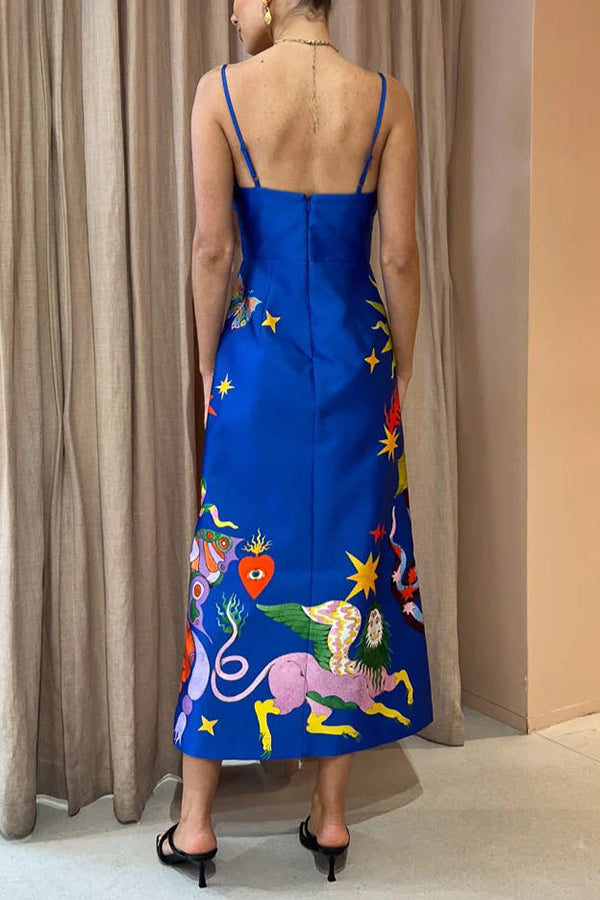 LB | Main Stage Unique Printed Ruffled Cross Over Detail Strap Midi Dress