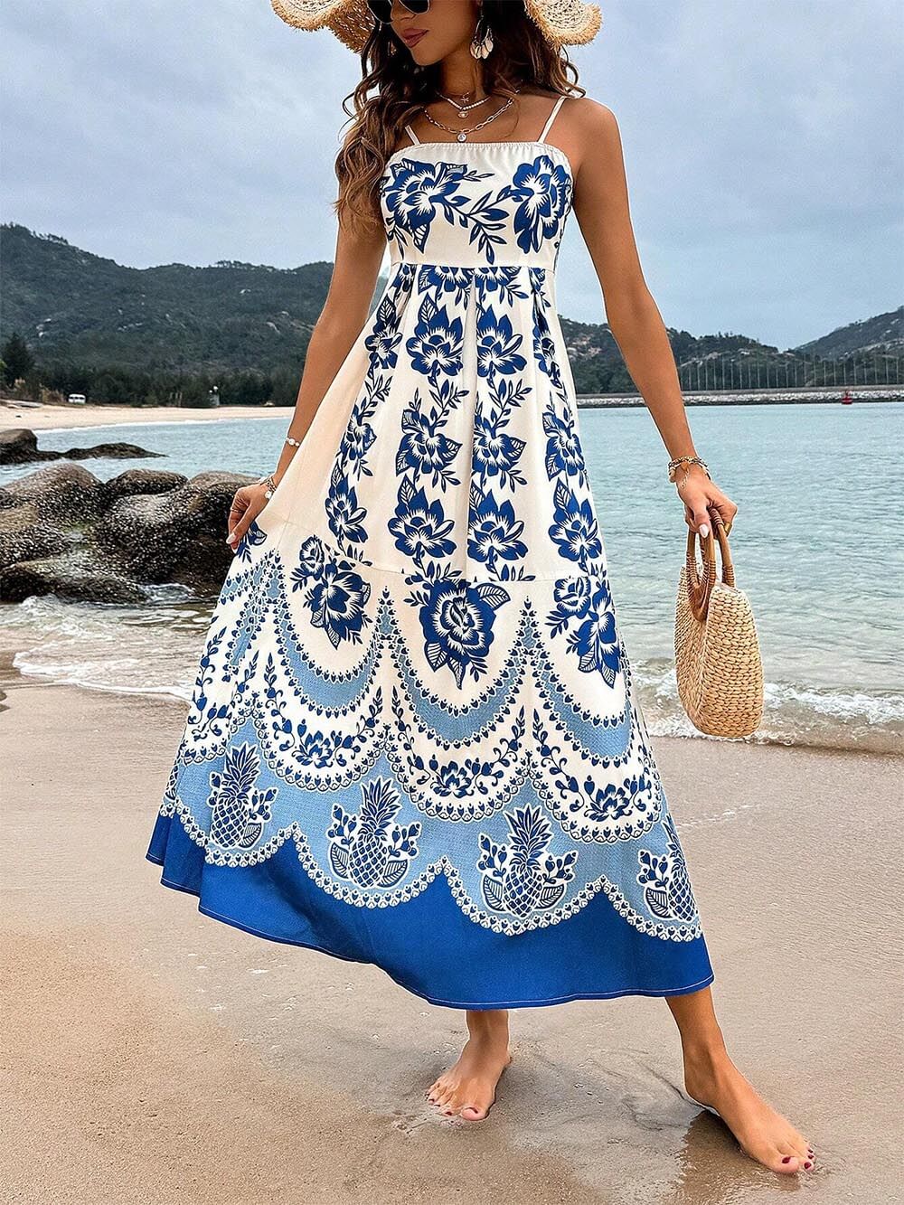 LB | Floral Ethnic Print Back Smocked Loose Midi Dress
