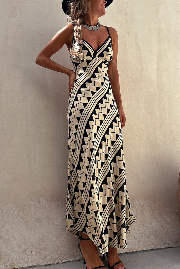 LB | Exclusive Melody Satin Ethnic Print Smocked Back Midi Dress