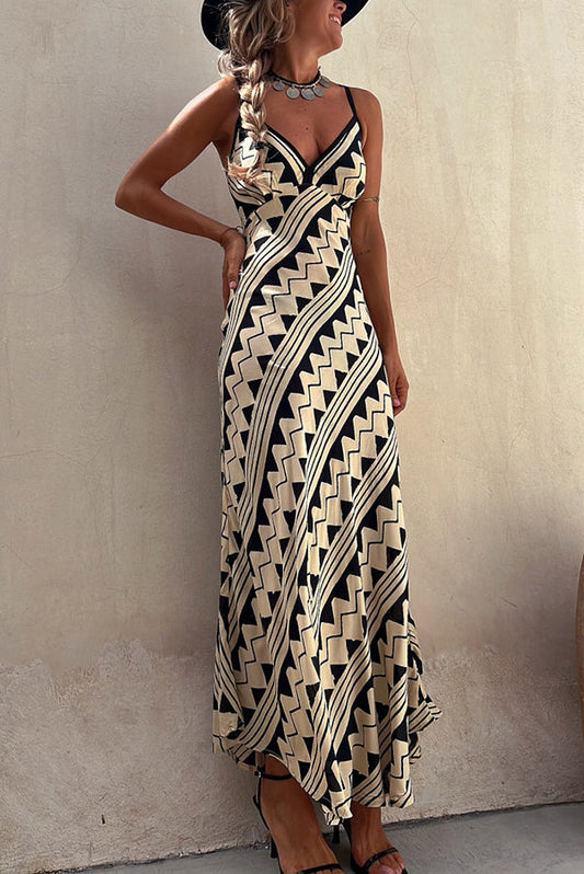 LB | Exclusive Melody Satin Ethnic Print Smocked Back Midi Dress