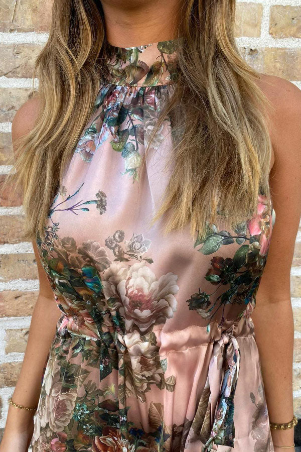LB | Elegancka sukienka maxi z dekoltem w serek w róże w stylu vintage