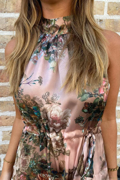 LB | Elegancka sukienka maxi z dekoltem w serek w róże w stylu vintage