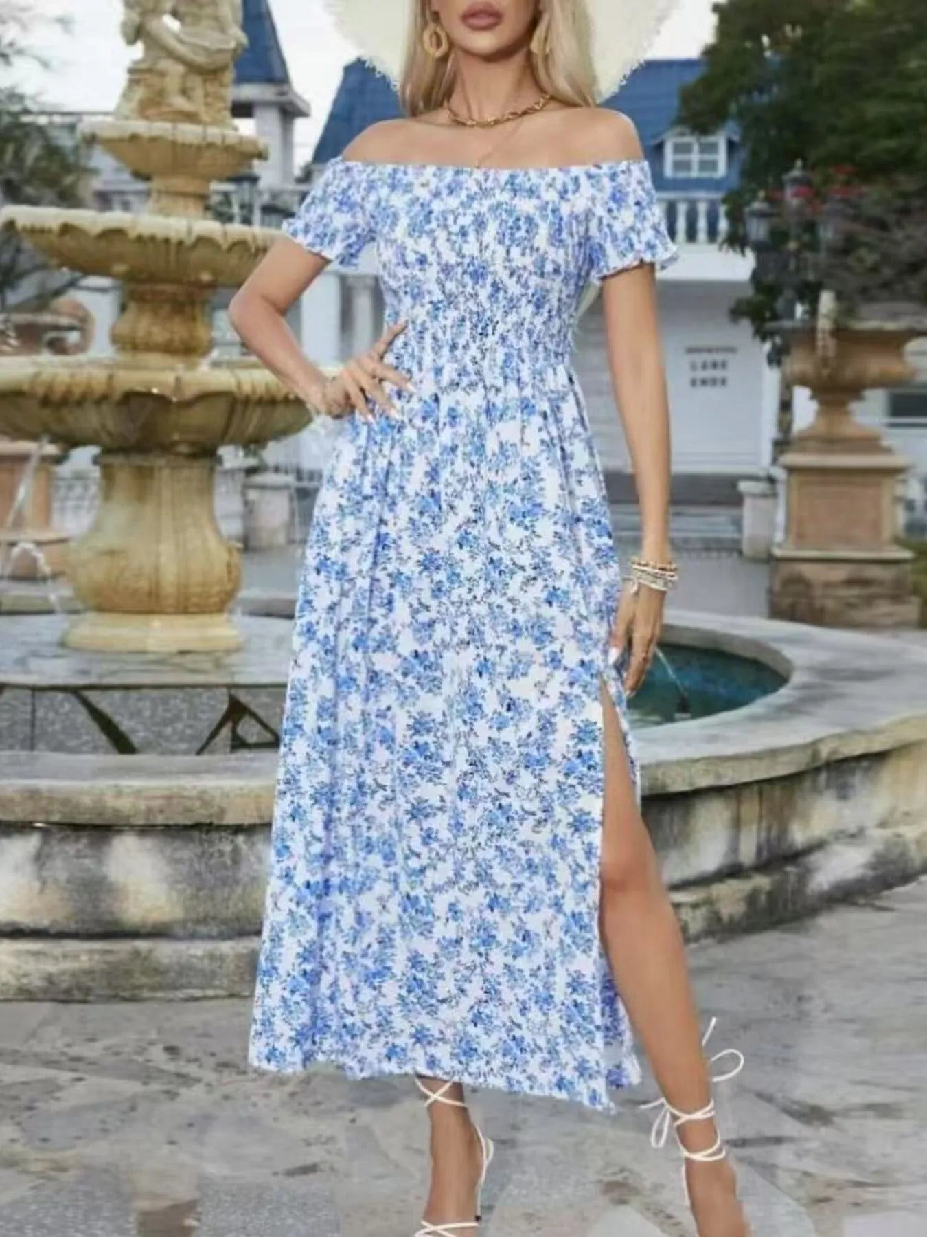 LB | Pełnowymiarowa sukienka midi z rozcięciem na ramieniu w kwiaty Plus Size