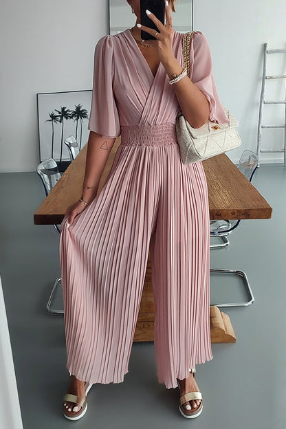LB | Kombinezon Delightful Day Smocked waist z plisowaną szeroką nogawką