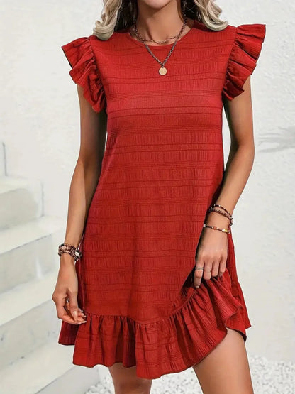 LB | Full Size Wzorzysta mini sukienka plus size z marszczonymi rękawami
