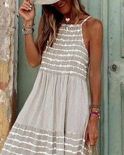 LB | Casualowe luźne długie sukienki plażowe Vintage Patchwork Maxi Dress w paski