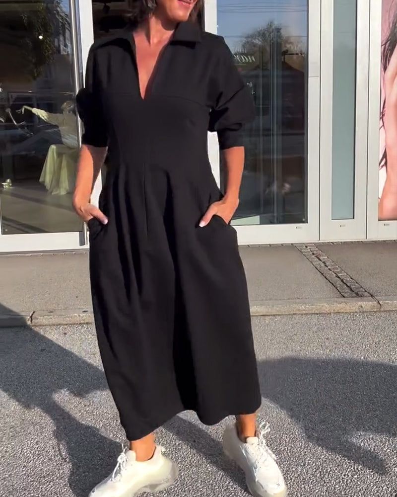 LB | Minimalistyczna sukienka midi o ustrukturyzowanym i nowoczesnym stylu