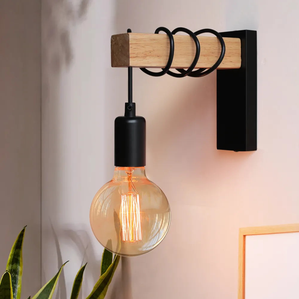 RusticBeam - Lampa ścienna z żelaza i drewna