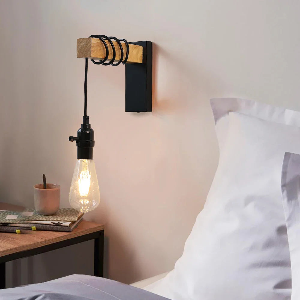 RusticBeam - Lampa ścienna z żelaza i drewna