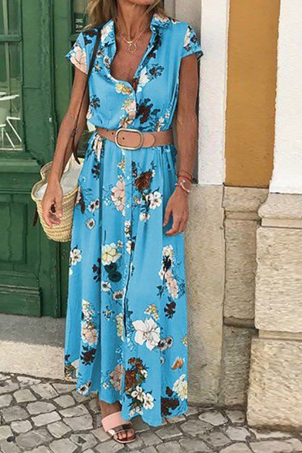 LB | Kwiatowa sukienka maxi z guzikami w stylu vintage