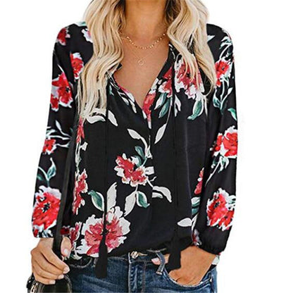 LB | Damska bluzka Boho Baggy Floral z długim rękawem