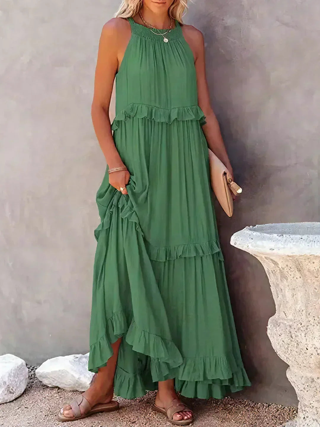 LB | Halter Ruffle Maxi Dress