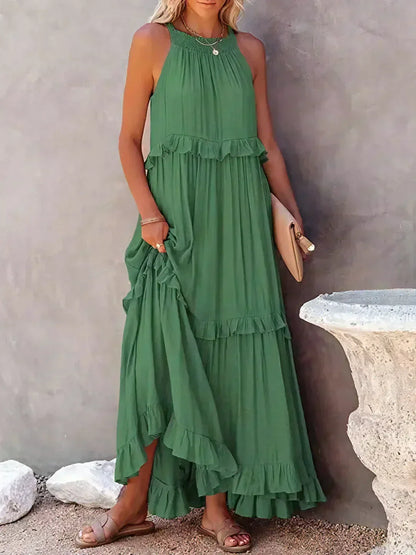 LB | Halter Ruffle Maxi Dress