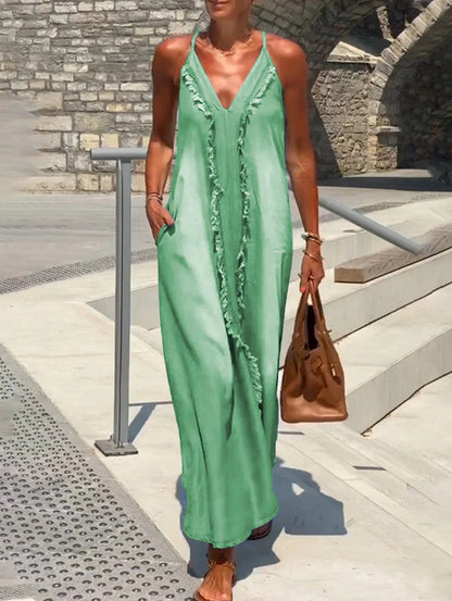 LB | Raw Edge V-neck pocket maxi dress bez rękawów