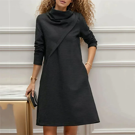 LB | Modna monochromatyczna sukienka mini z długim rękawem