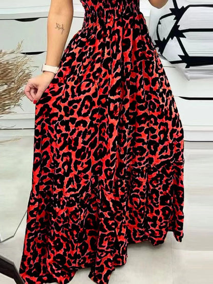 LB | Full Size Leopard Print Spaghetti Strap Maxi Dress Plus Size