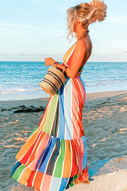 LB | Rainbow Stripe Backless Slip Maxi Dress