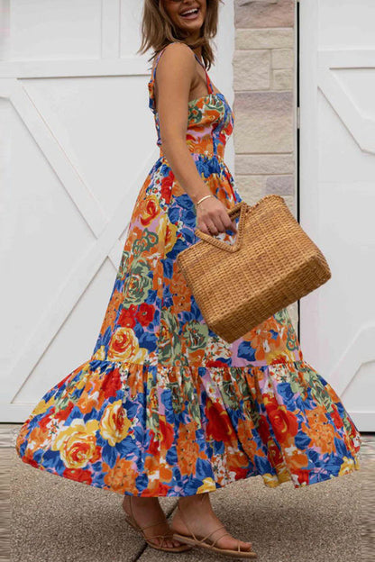 LB | Style Lover Kwadratowy dekolt Regulowane ramiączka Sukienka maxi w kwiaty