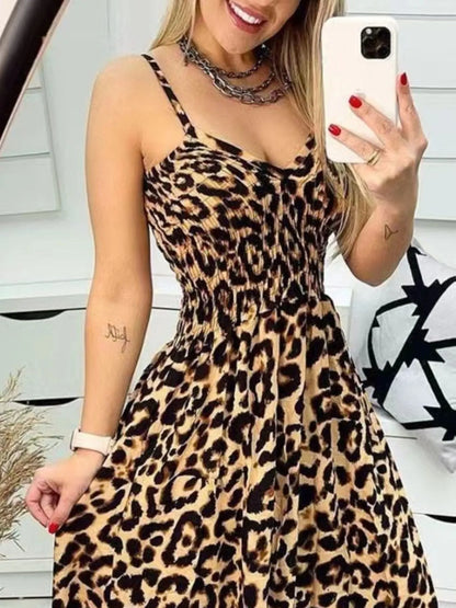 LB | Full Size Leopard Print Spaghetti Strap Maxi Dress Plus Size