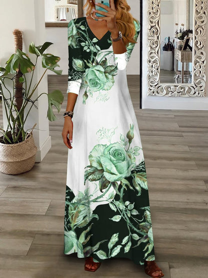LB | Maxi Dress Floral V Neck Pink Green Blue Yellow Casual AT1004