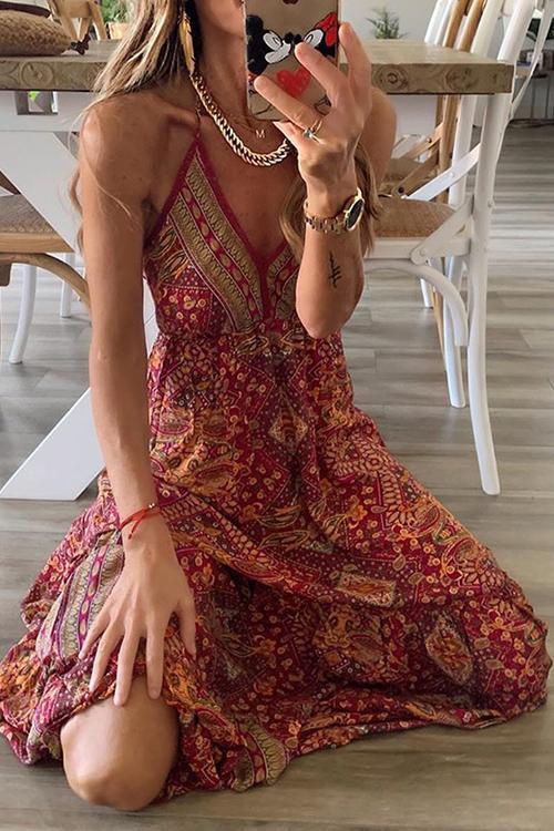 LB | Boho Print Slip Maxi Dress