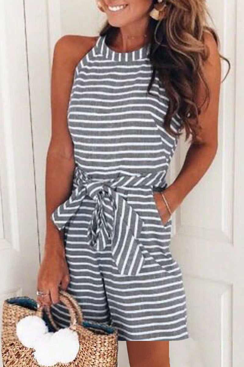 LB | Casual Patchwork Bandaż z paskiem O Neck Luźne kombinezony (5 kolorów)