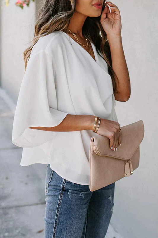 LB Casual solidne patchworkowe topy z dekoltem V