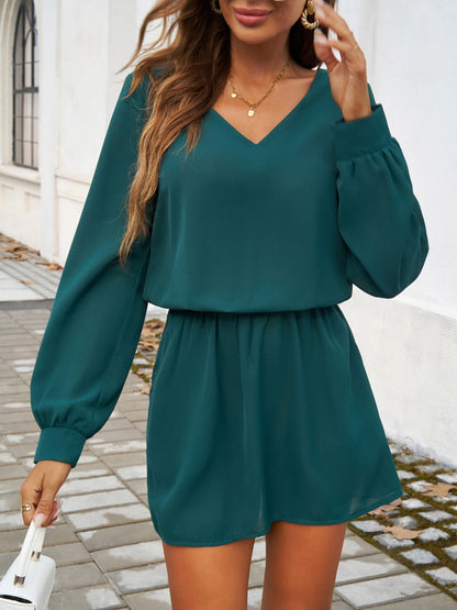 LB | dekolt V-neck sukienka mini z długim rękawem