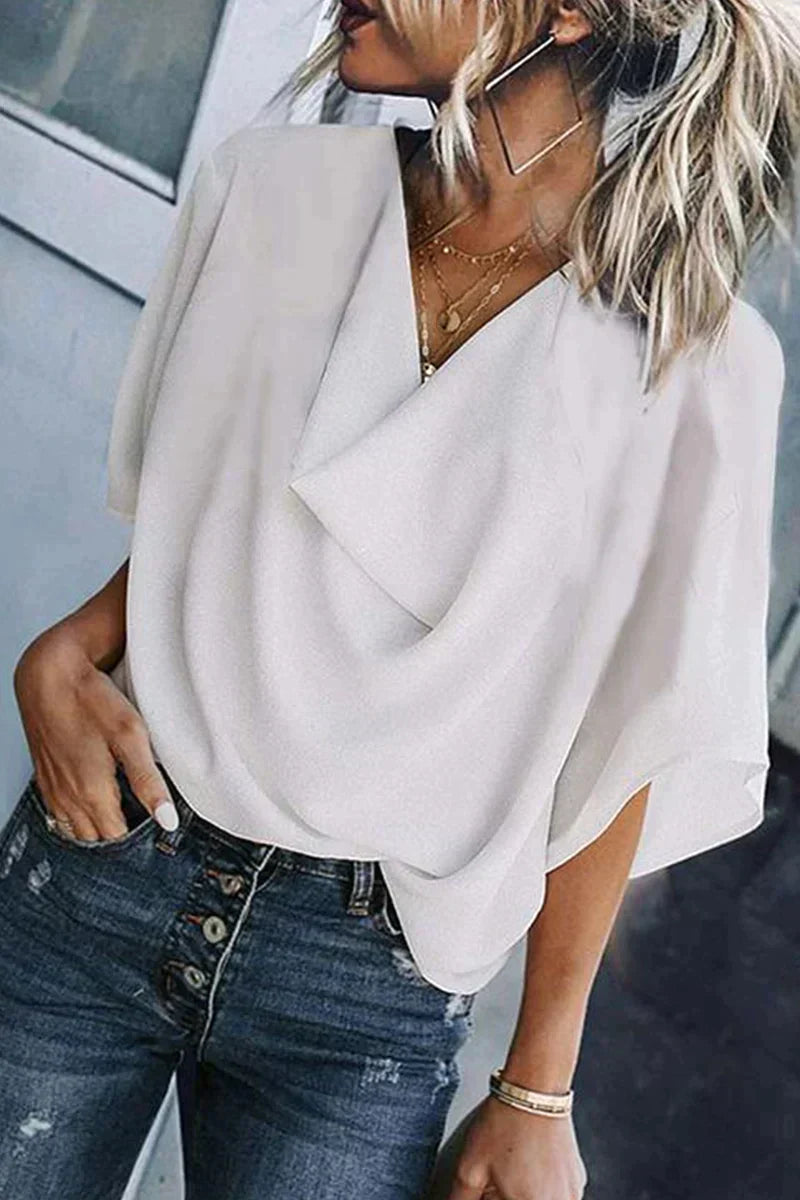 LB Casual solidne patchworkowe topy z dekoltem V