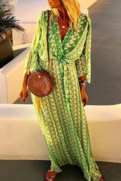 LB | Boho Print V-Neck Maxi Dress