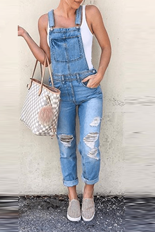 LB | Casualowe, solidne, patchworkowe kombinezony bez rękawów z kwadratowym kołnierzem Harlan Denim